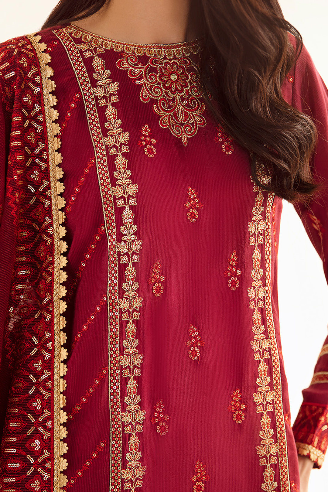 Zellbury | Unstitched 3 Piece Raw Silk | Embroidered Shirt Shalwar Dupatta - 0297 - Designer Dress with Intricate embroidery and embellishments. Shop elegent wedding dress at Maria Faisal.