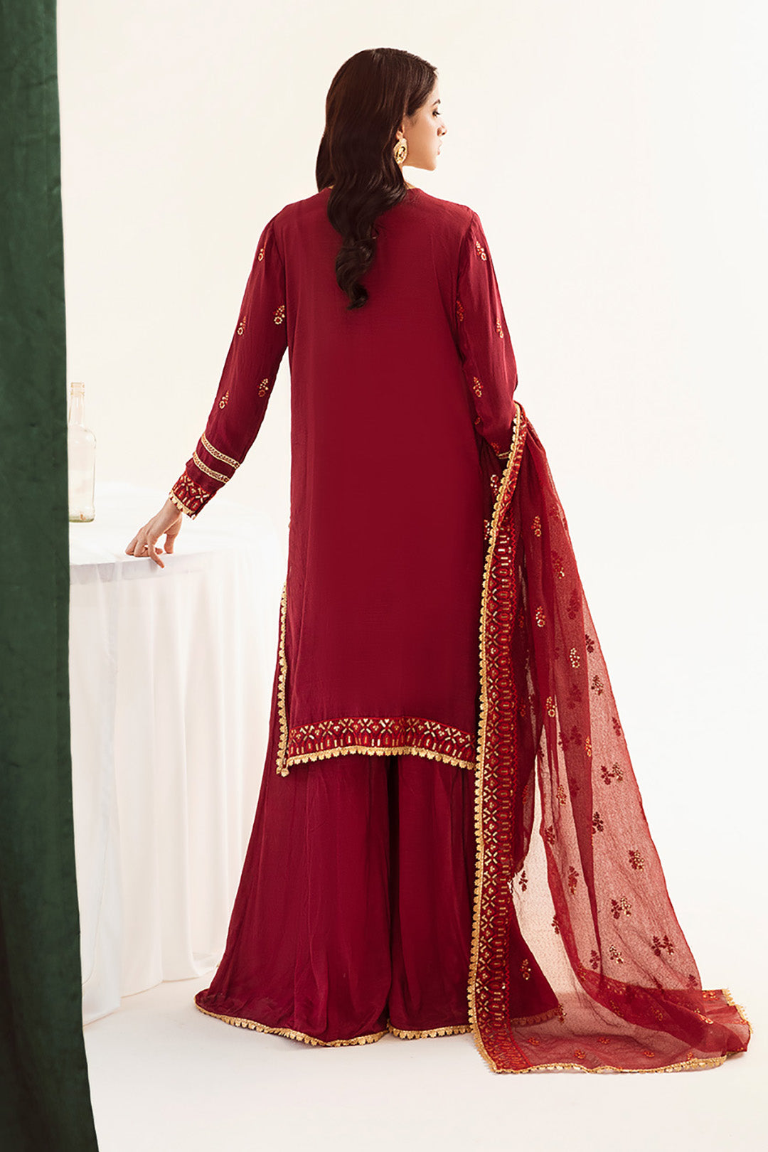 Zellbury | Unstitched 3 Piece Raw Silk | Embroidered Shirt Shalwar Dupatta - 0297 - Designer Dress with Intricate embroidery and embellishments. Shop elegent wedding dress at Maria Faisal.