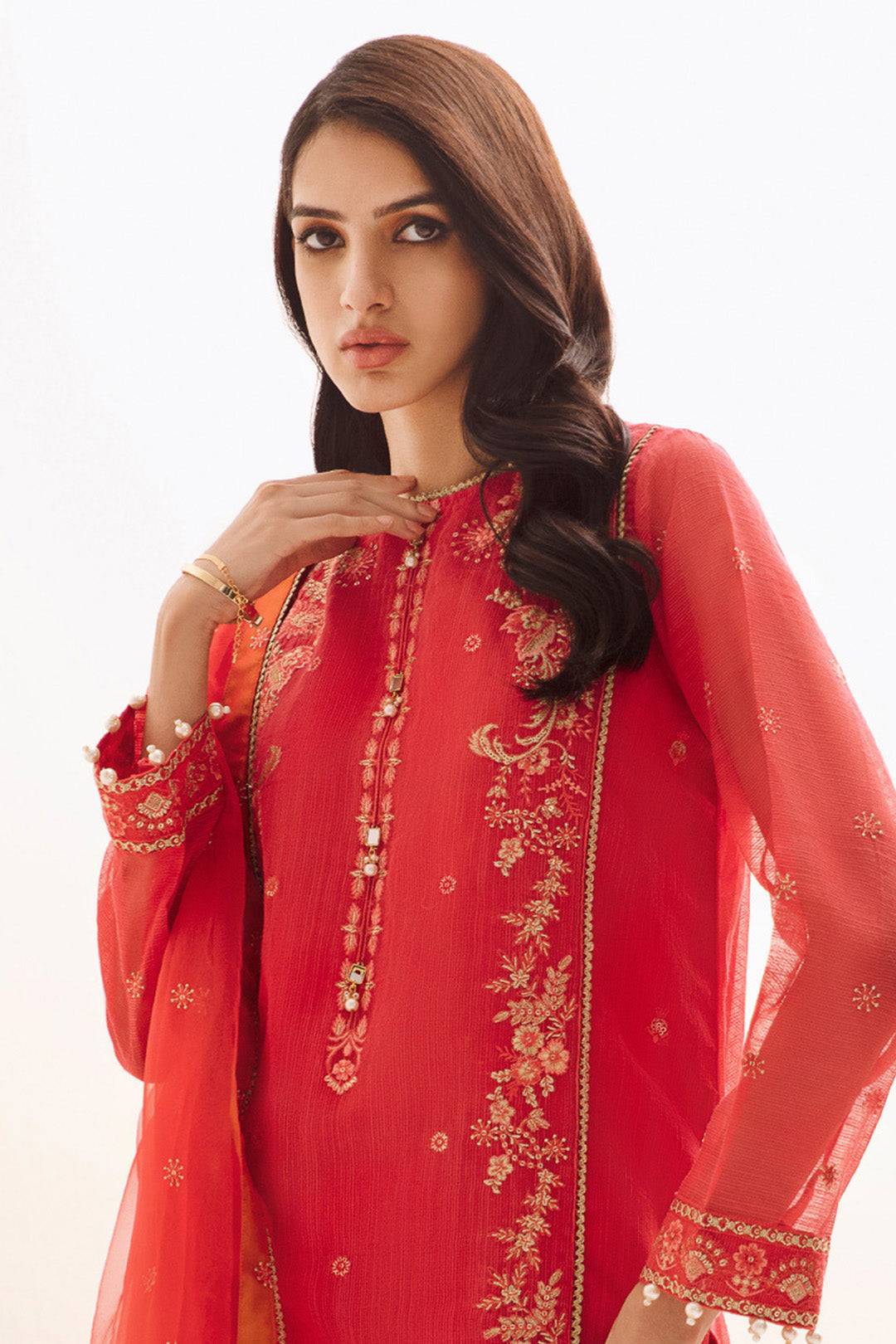 Zellbury | Unstitched 3 Piece Organza | Embroidered Shirt Shalwar Dupatta - 0303 by Maria Faisal - Registered Vendor of : Zellbury Women - type : Luxury Unstitch - 100% original wedding dresses