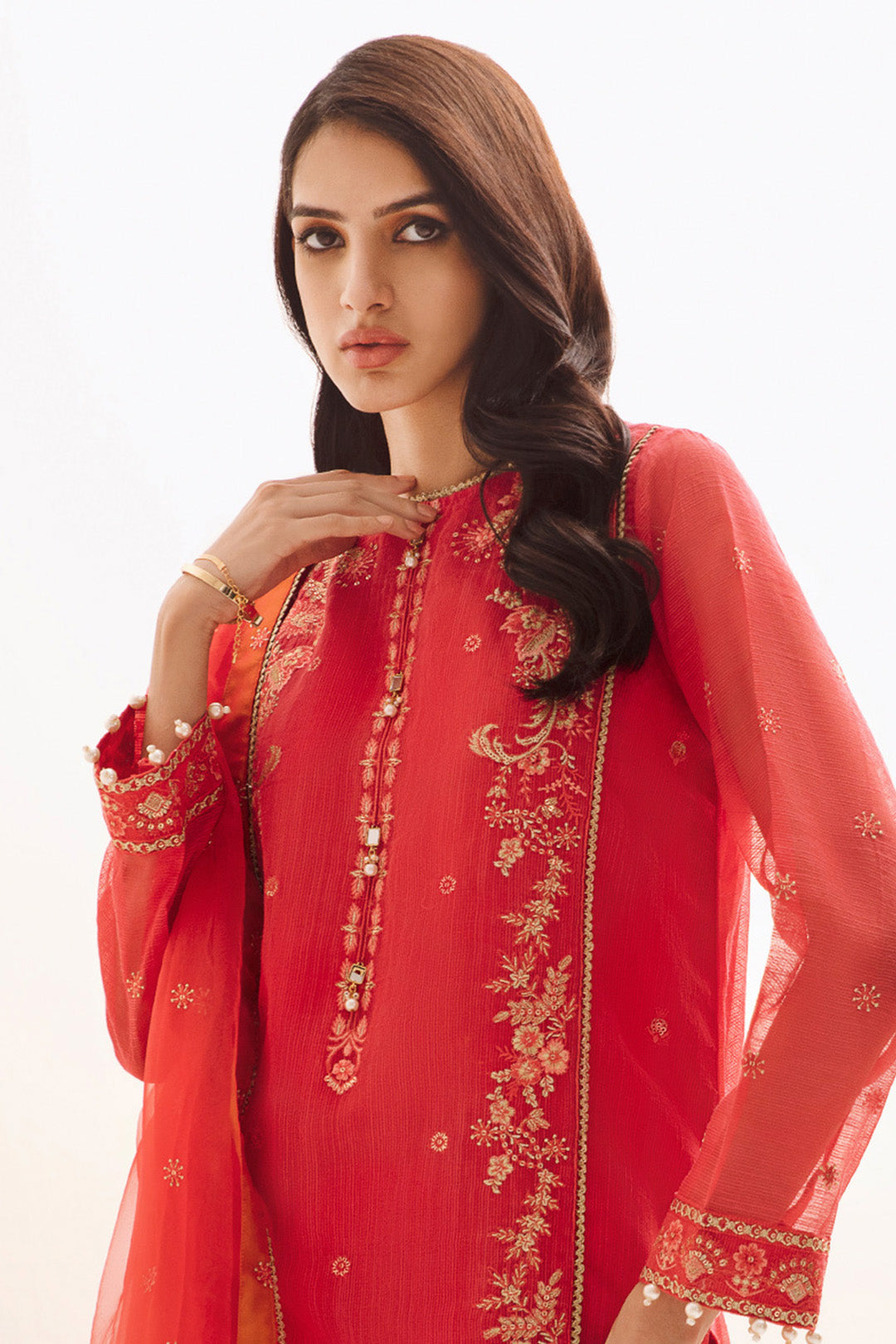Zellbury | Unstitched 3 Piece Organza | Embroidered Shirt Shalwar Dupatta - 0303 - Designer Dress with Intricate embroidery and embellishments. Shop elegent wedding dress at Maria Faisal.