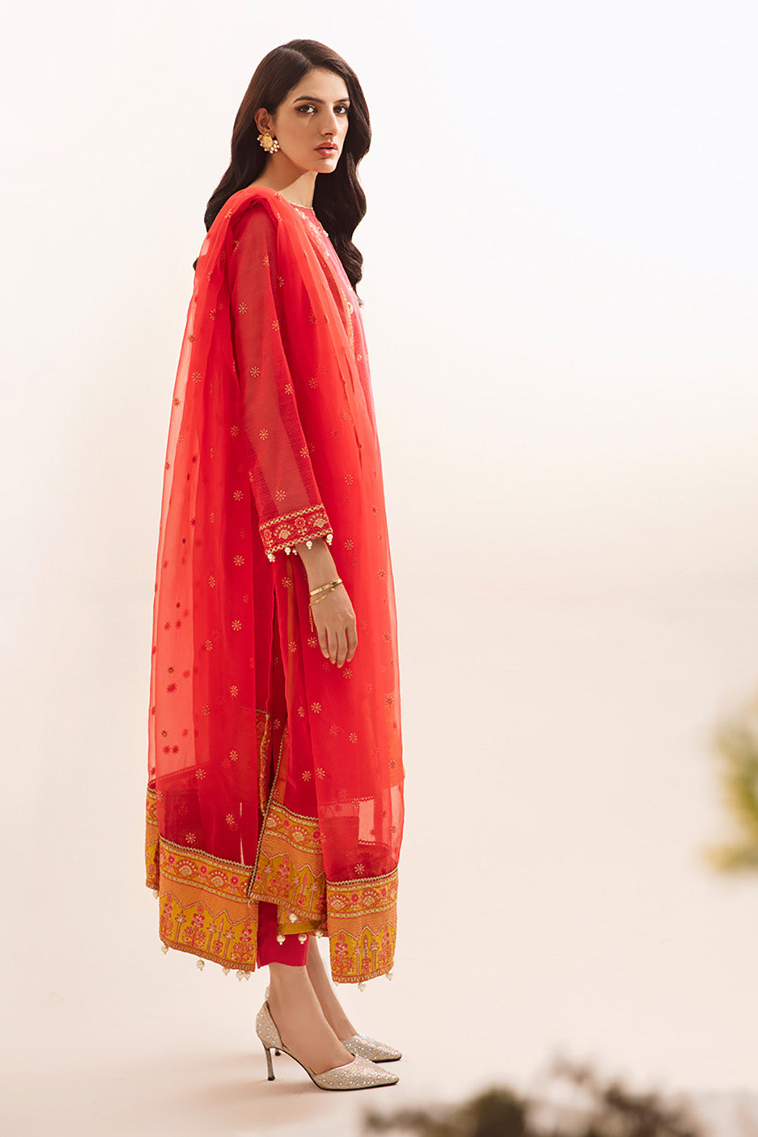 Zellbury | Unstitched 3 Piece Organza | Embroidered Shirt Shalwar Dupatta - 0303 - Designer Dress with Intricate embroidery and embellishments. Shop elegent wedding dress at Maria Faisal.