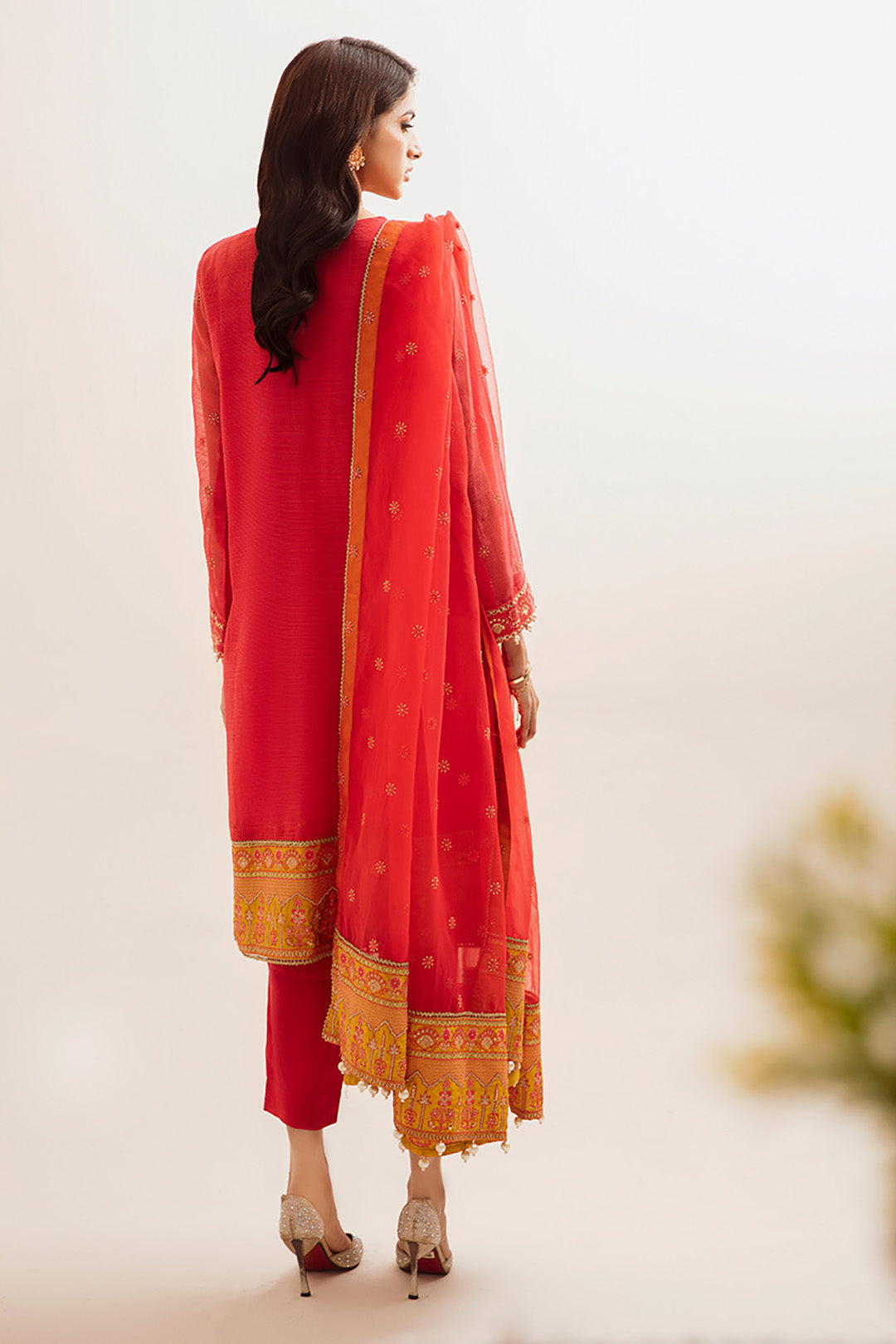 Zellbury | Unstitched 3 Piece Organza | Embroidered Shirt Shalwar Dupatta - 0303 - Designer Dress with Intricate embroidery and embellishments. Shop elegent wedding dress at Maria Faisal.