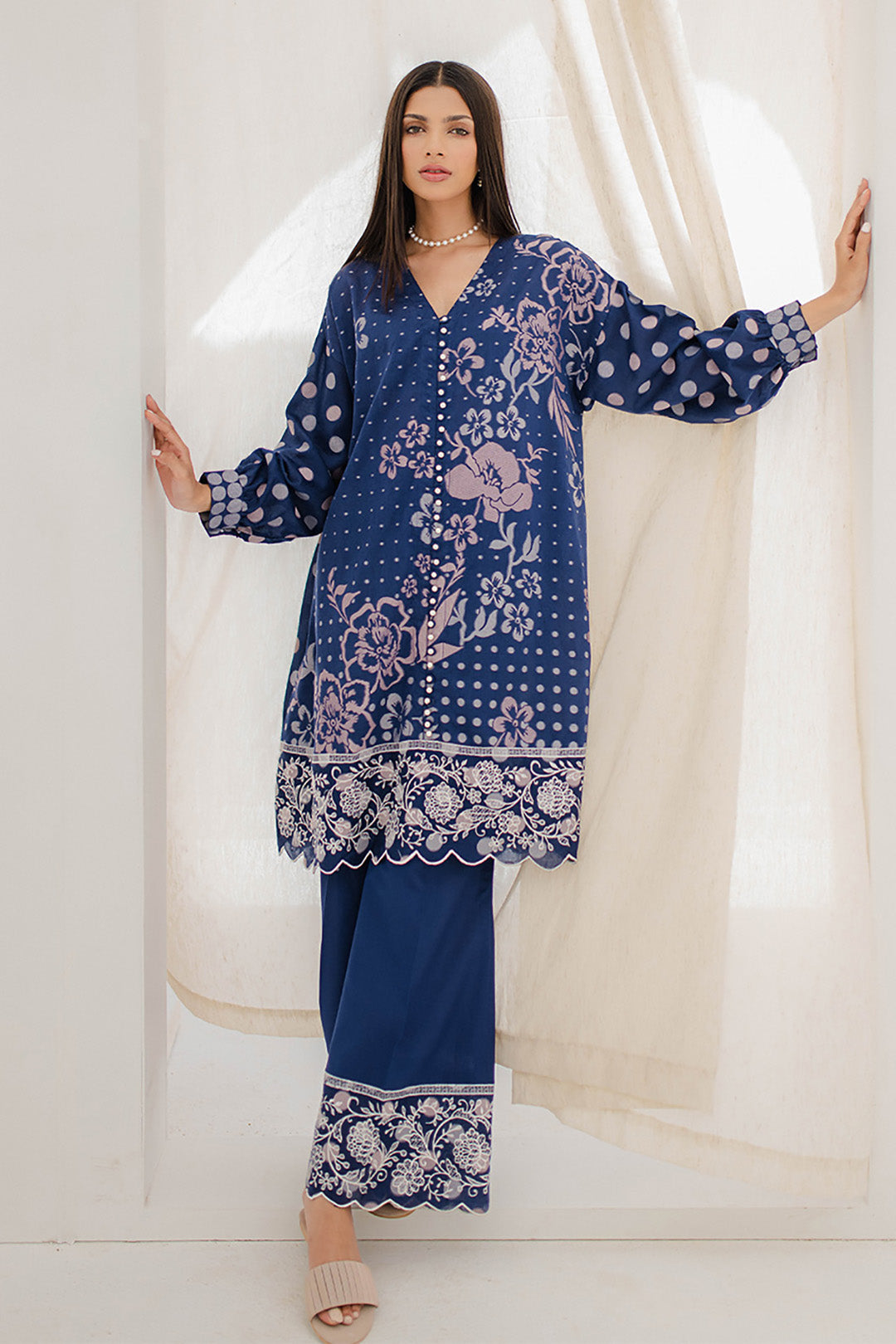 Zellbury | Unstitched 2 Piece Blue | Embroidered Shirt Shalwar - 0672