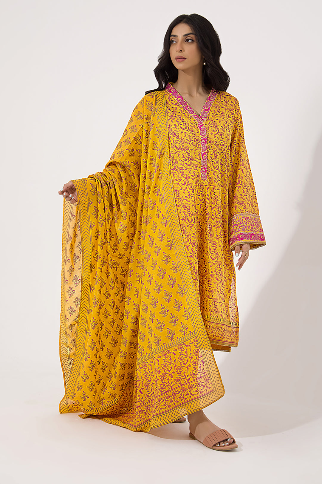 Zellbury | Unstitched 3 Piece Lawn | Embroidered Shirt Shalwar Dupatta - 0199 - Designer Dress with Intricate embroidery and embellishments. Shop elegent wedding dress at Maria Faisal.