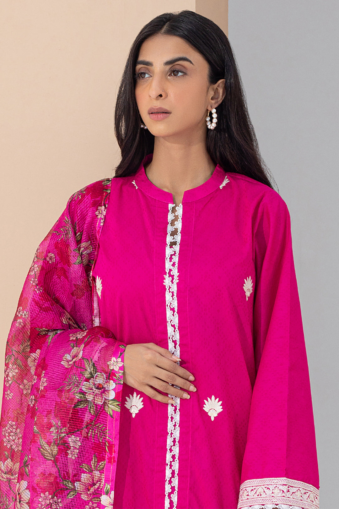 Zellbury | Unstitched 3 Piece Pink | Embroidered Shirt Shalwar Dupatta - 0365 - Designer Dress with Intricate embroidery and embellishments. Shop elegent wedding dress at Maria Faisal.