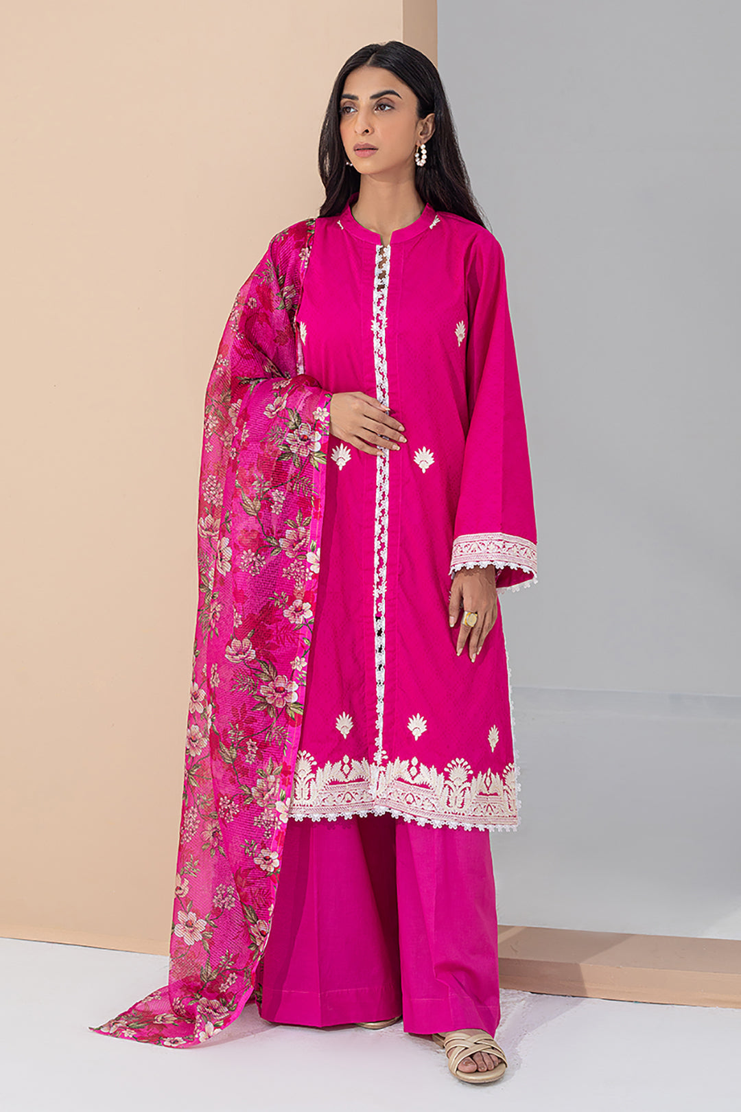 Zellbury | Unstitched 3 Piece Pink | Embroidered Shirt Shalwar Dupatta - 0365 - Designer Dress with Intricate embroidery and embellishments. Shop elegent wedding dress at Maria Faisal.