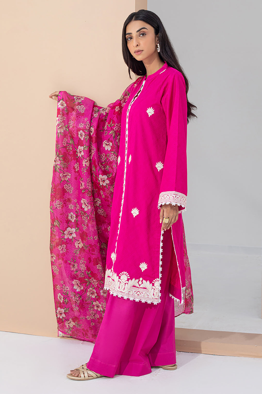Zellbury | Unstitched 3 Piece Pink | Embroidered Shirt Shalwar Dupatta - 0365 - Designer Dress with Intricate embroidery and embellishments. Shop elegent wedding dress at Maria Faisal.