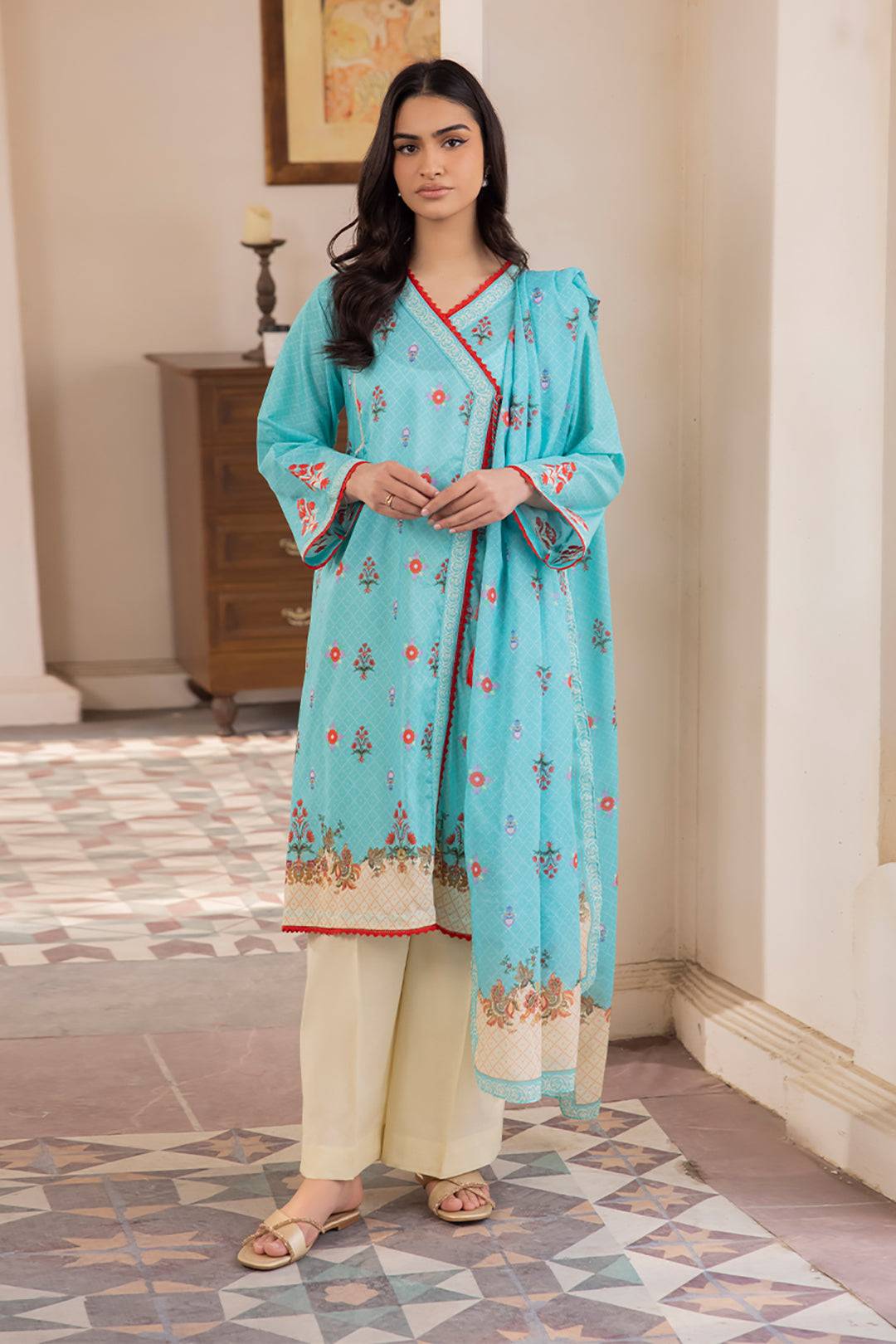 Zellbury | Unstitched 2 Piece Blue | Embroidered Shirt Dupatta - 1023 by Maria Faisal - Registered Vendor of : Zellbury Women - type : Essential Unstitched - 100% original wedding dresses