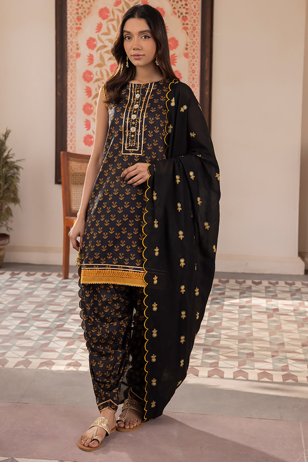 Zellbury | Unstitched 3 Piece Lawn | Embroidered Shirt Shalwar Dupatta - 1107 - Designer Dress with Intricate embroidery and embellishments. Shop elegent wedding dress at Maria Faisal.