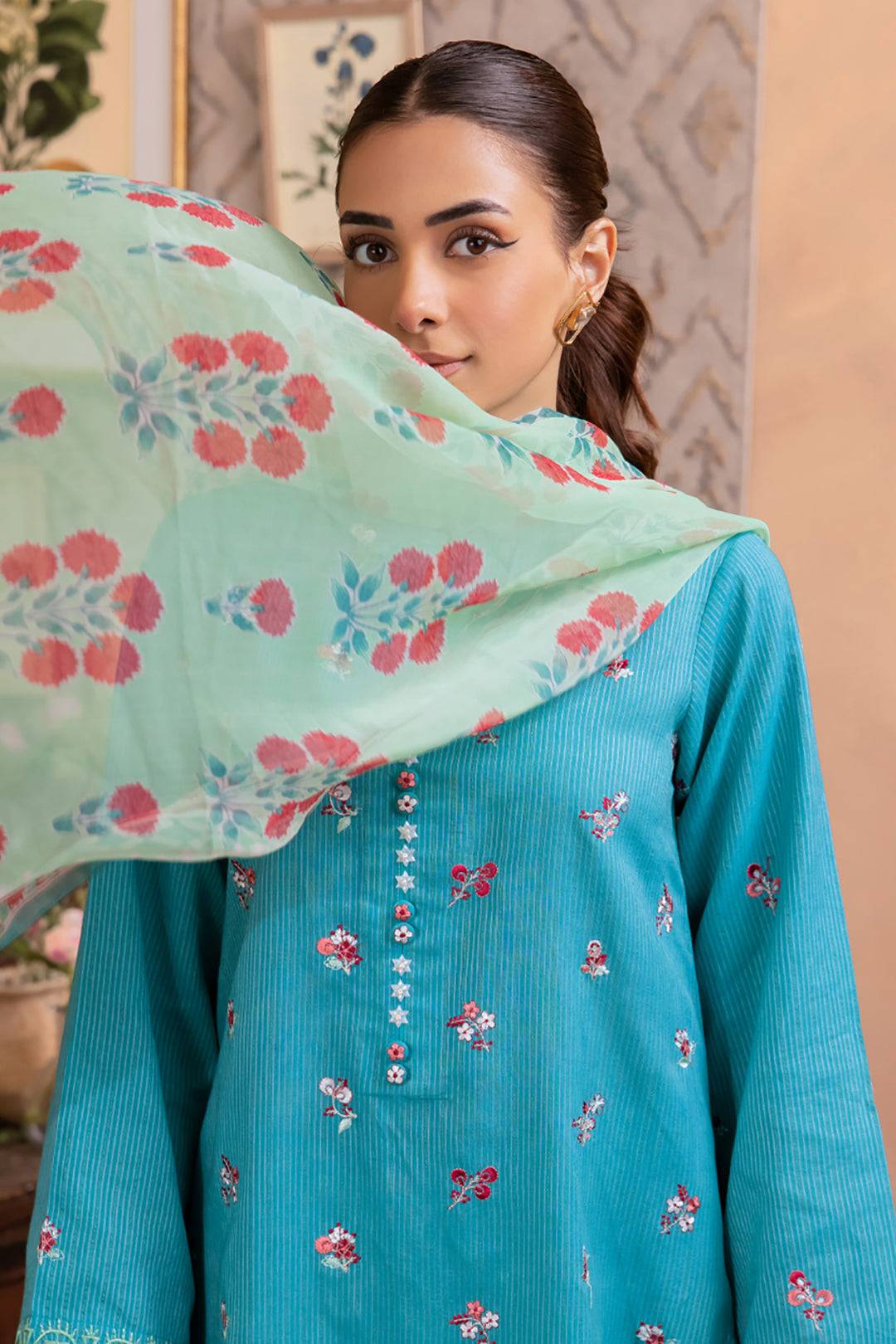 Zellbury | Unstitched 3 Piece Blue | Embroidered Shirt Shalwar Dupatta - 1115 by Maria Faisal - Registered Vendor of : Zellbury Women - type : Essential Unstitched - 100% original wedding dresses