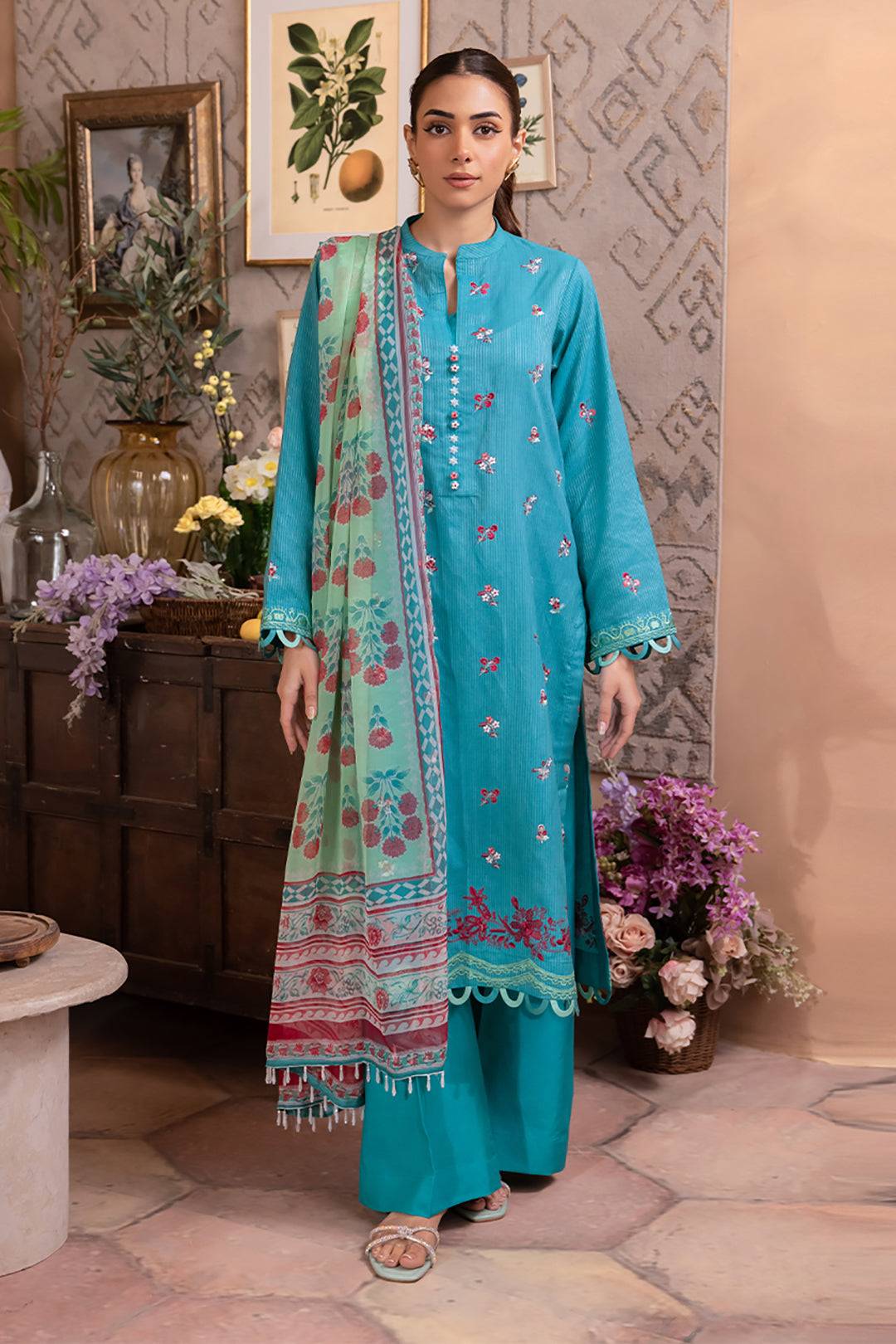 Zellbury | Unstitched 3 Piece Blue | Embroidered Shirt Shalwar Dupatta - 1115 by Maria Faisal - Registered Vendor of : Zellbury Women - type : Essential Unstitched - 100% original wedding dresses
