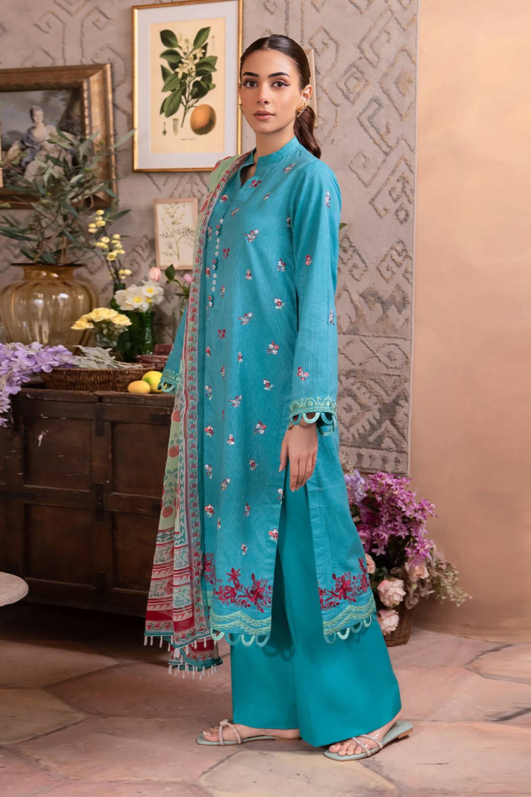 Zellbury | Unstitched 3 Piece Blue | Embroidered Shirt Shalwar Dupatta - 1115 by Maria Faisal - Registered Vendor of : Zellbury Women - type : Essential Unstitched - 100% original wedding dresses