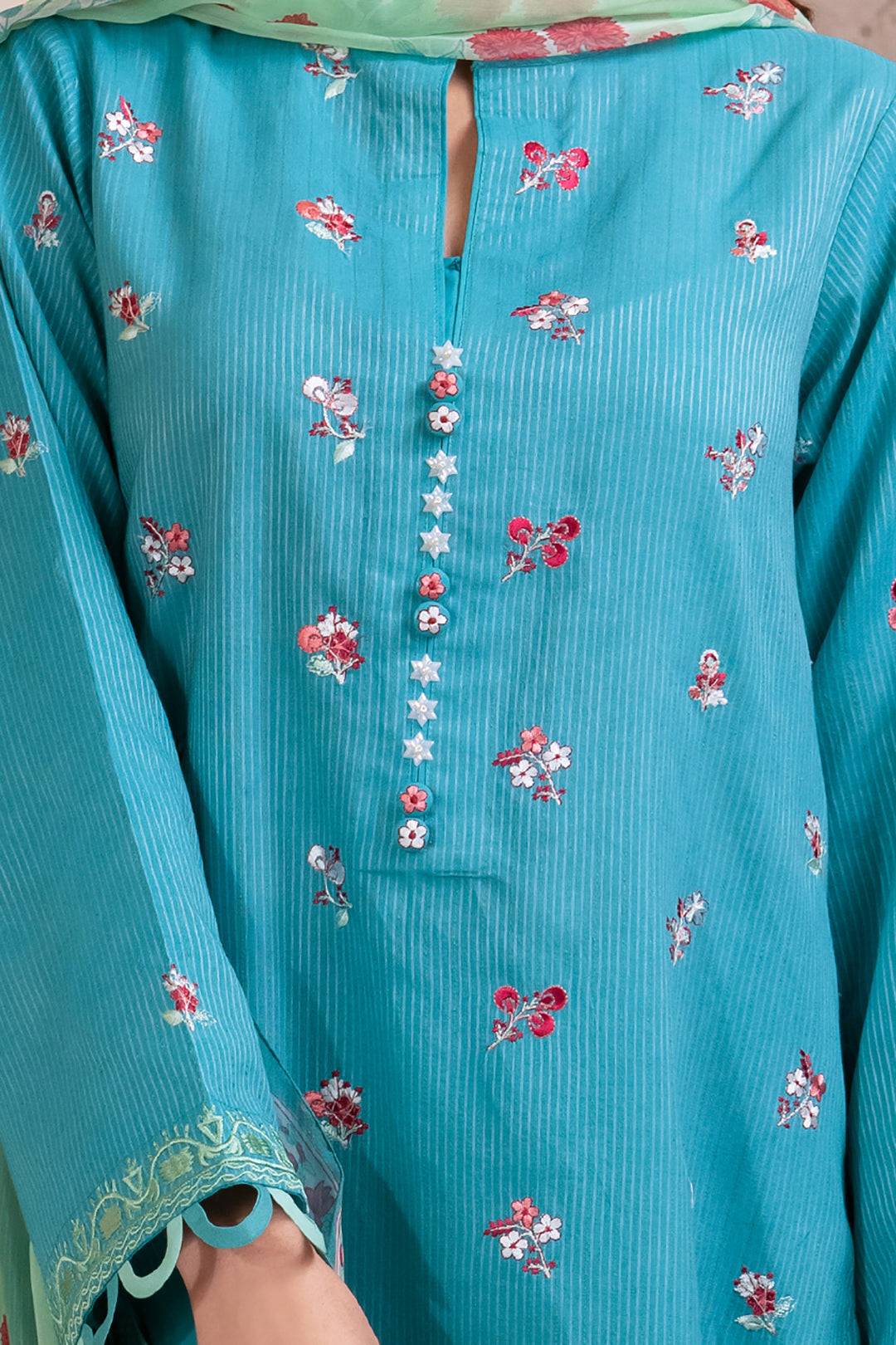 Zellbury | Unstitched 3 Piece Blue | Embroidered Shirt Shalwar Dupatta - 1115 by Maria Faisal - Registered Vendor of : Zellbury Women - type : Essential Unstitched - 100% original wedding dresses