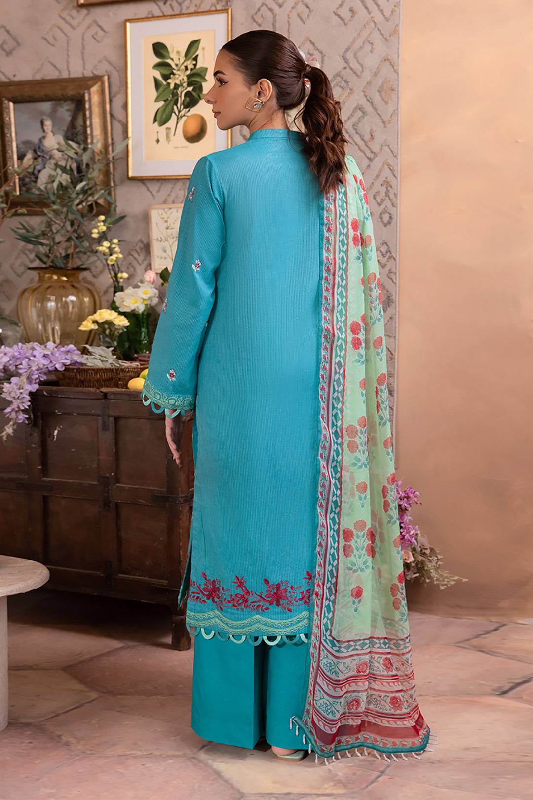 Zellbury | Unstitched 3 Piece Blue | Embroidered Shirt Shalwar Dupatta - 1115 by Maria Faisal - Registered Vendor of : Zellbury Women - type : Essential Unstitched - 100% original wedding dresses