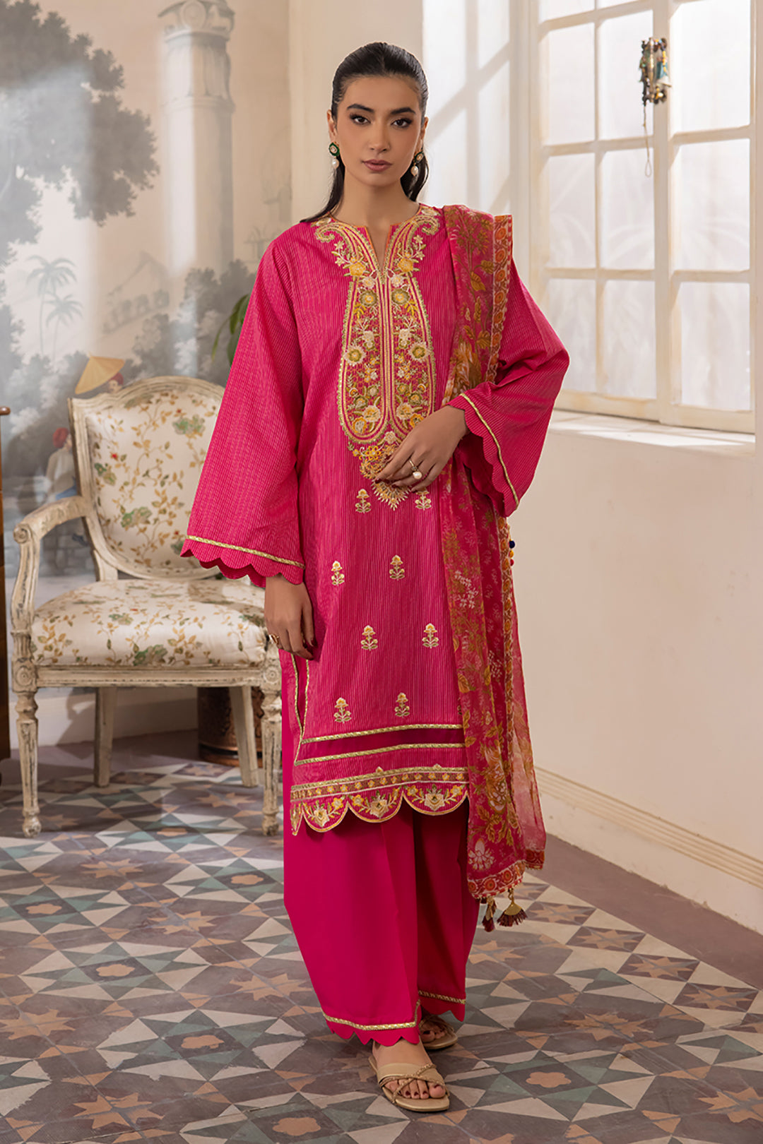 Zellbury | Unstitched 3 Piece Lawn | Embroidered Shirt Shalwar Dupatta - 1116 - Designer Dress with Intricate embroidery and embellishments. Shop elegent wedding dress at Maria Faisal.