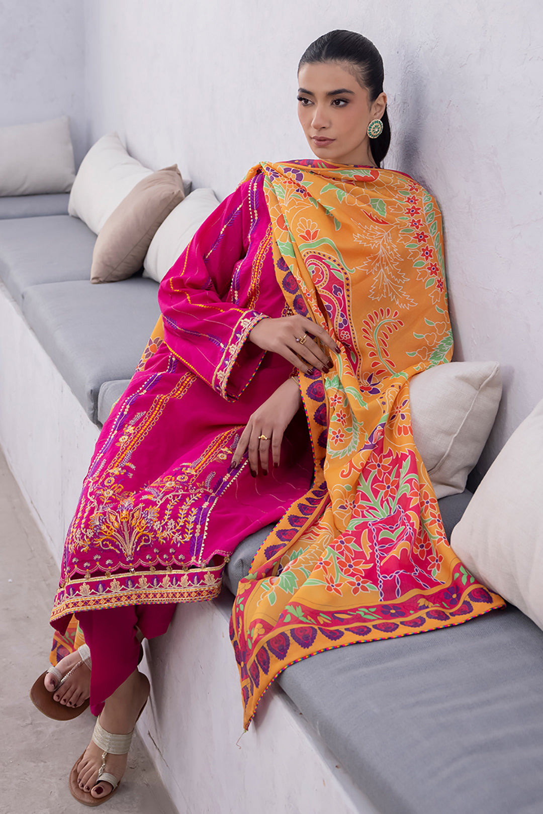 Zellbury | Unstitched 3 Piece Lawn | Embroidered Shirt Shalwar Dupatta - 1125 - Designer Dress with Intricate embroidery and embellishments. Shop elegent wedding dress at Maria Faisal.