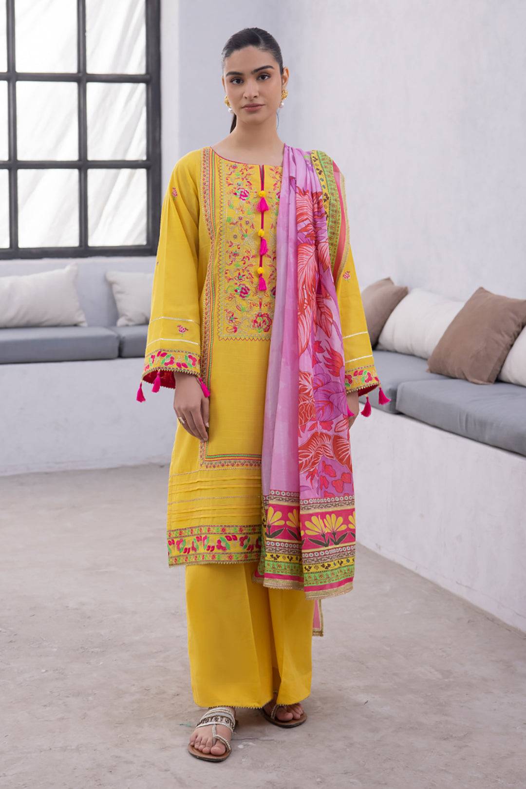 Zellbury | Unstitched 3 Piece Yellow | Embroidered Shirt Shalwar Dupatta - 1126 by Maria Faisal - Registered Vendor of : Zellbury Women - type : Signature Unstitched - 100% original wedding dresses