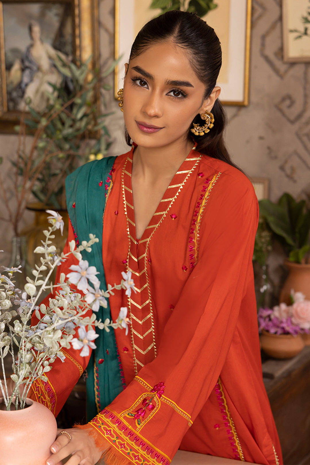 Zellbury | Unstitched 3 Piece Red | Embroidered Shirt Shalwar Dupatta - 1136 - Designer Dress with Intricate embroidery and embellishments. Shop elegent wedding dress at Maria Faisal.
