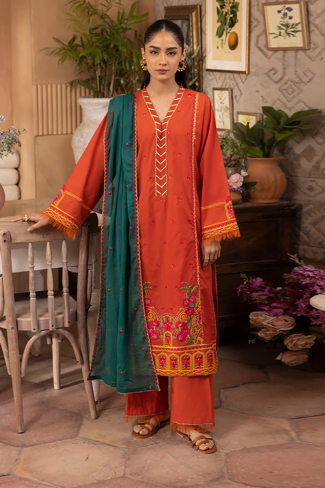 Zellbury | Unstitched 3 Piece Red | Embroidered Shirt Shalwar Dupatta - 1136 - Designer Dress with Intricate embroidery and embellishments. Shop elegent wedding dress at Maria Faisal.