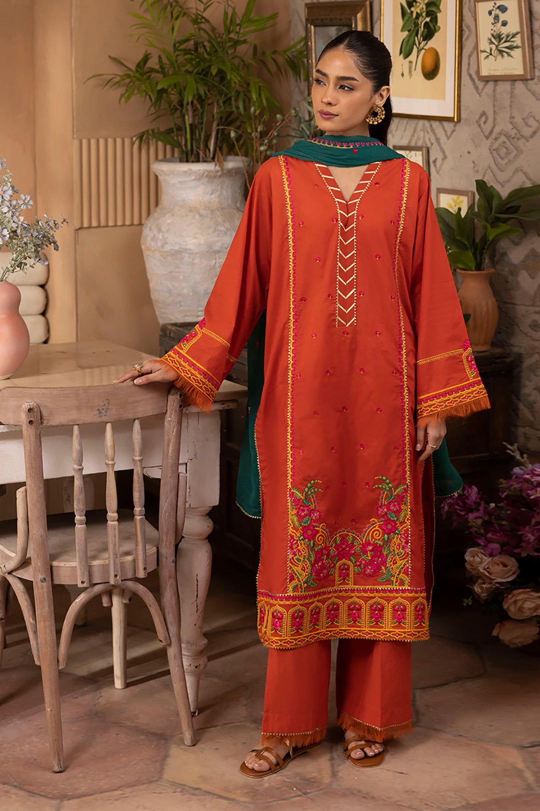 Zellbury | Unstitched 3 Piece Red | Embroidered Shirt Shalwar Dupatta - 1136 - Designer Dress with Intricate embroidery and embellishments. Shop elegent wedding dress at Maria Faisal.