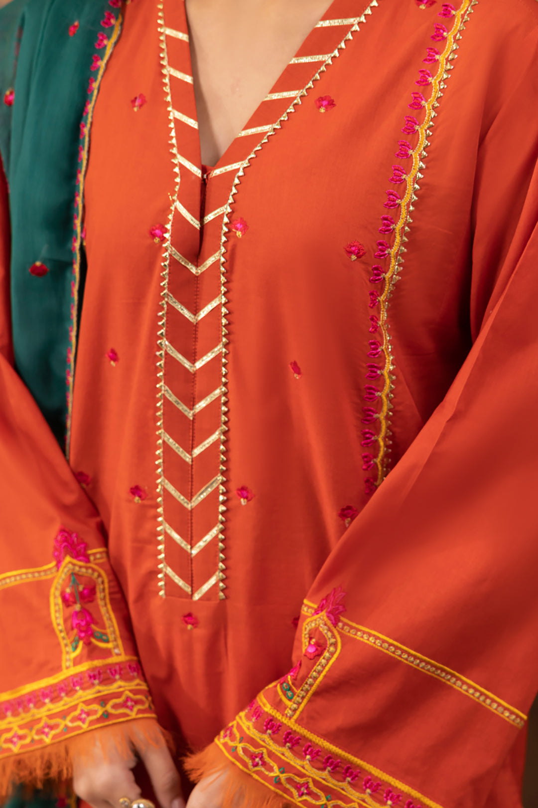 Zellbury | Unstitched 3 Piece Red | Embroidered Shirt Shalwar Dupatta - 1136 - Designer Dress with Intricate embroidery and embellishments. Shop elegent wedding dress at Maria Faisal.