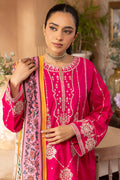 Zellbury | Unstitched 3 Piece Magenta | Embroidered Shirt Shalwar Dupatta - 1145 - Designer Dress with Intricate embroidery and embellishments. Shop elegent wedding dress at Maria Faisal.