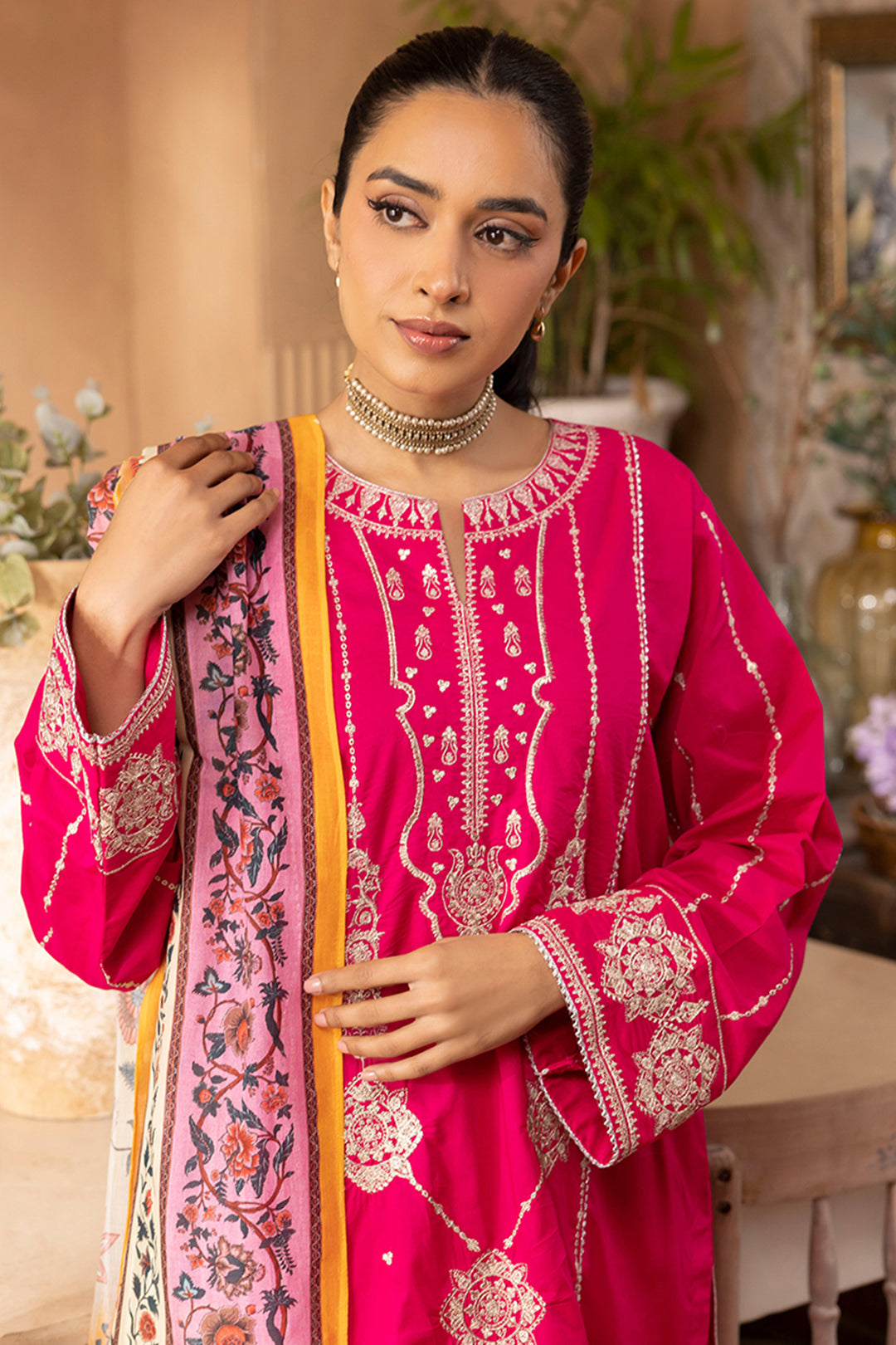 Zellbury | Unstitched 3 Piece Magenta | Embroidered Shirt Shalwar Dupatta - 1145 - Designer Dress with Intricate embroidery and embellishments. Shop elegent wedding dress at Maria Faisal.
