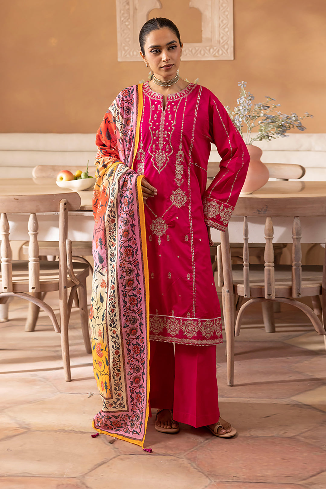 Zellbury | Unstitched 3 Piece Magenta | Embroidered Shirt Shalwar Dupatta - 1145 - Designer Dress with Intricate embroidery and embellishments. Shop elegent wedding dress at Maria Faisal.