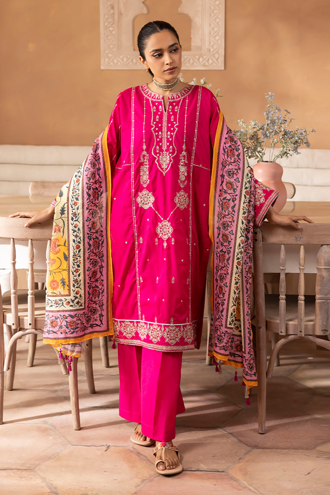 Zellbury | Unstitched 3 Piece Magenta | Embroidered Shirt Shalwar Dupatta - 1145 - Designer Dress with Intricate embroidery and embellishments. Shop elegent wedding dress at Maria Faisal.