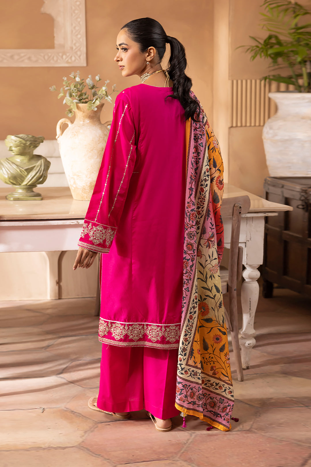 Zellbury | Unstitched 3 Piece Magenta | Embroidered Shirt Shalwar Dupatta - 1145 - Designer Dress with Intricate embroidery and embellishments. Shop elegent wedding dress at Maria Faisal.