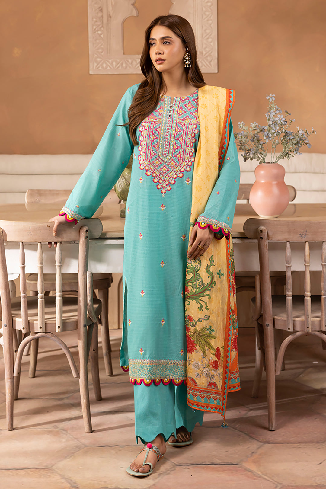 Zellbury | Unstitched 3 Piece Lawn | Embroidered Shirt Shalwar Dupatta - 1146 - Designer Dress with Intricate embroidery and embellishments. Shop elegent wedding dress at Maria Faisal.