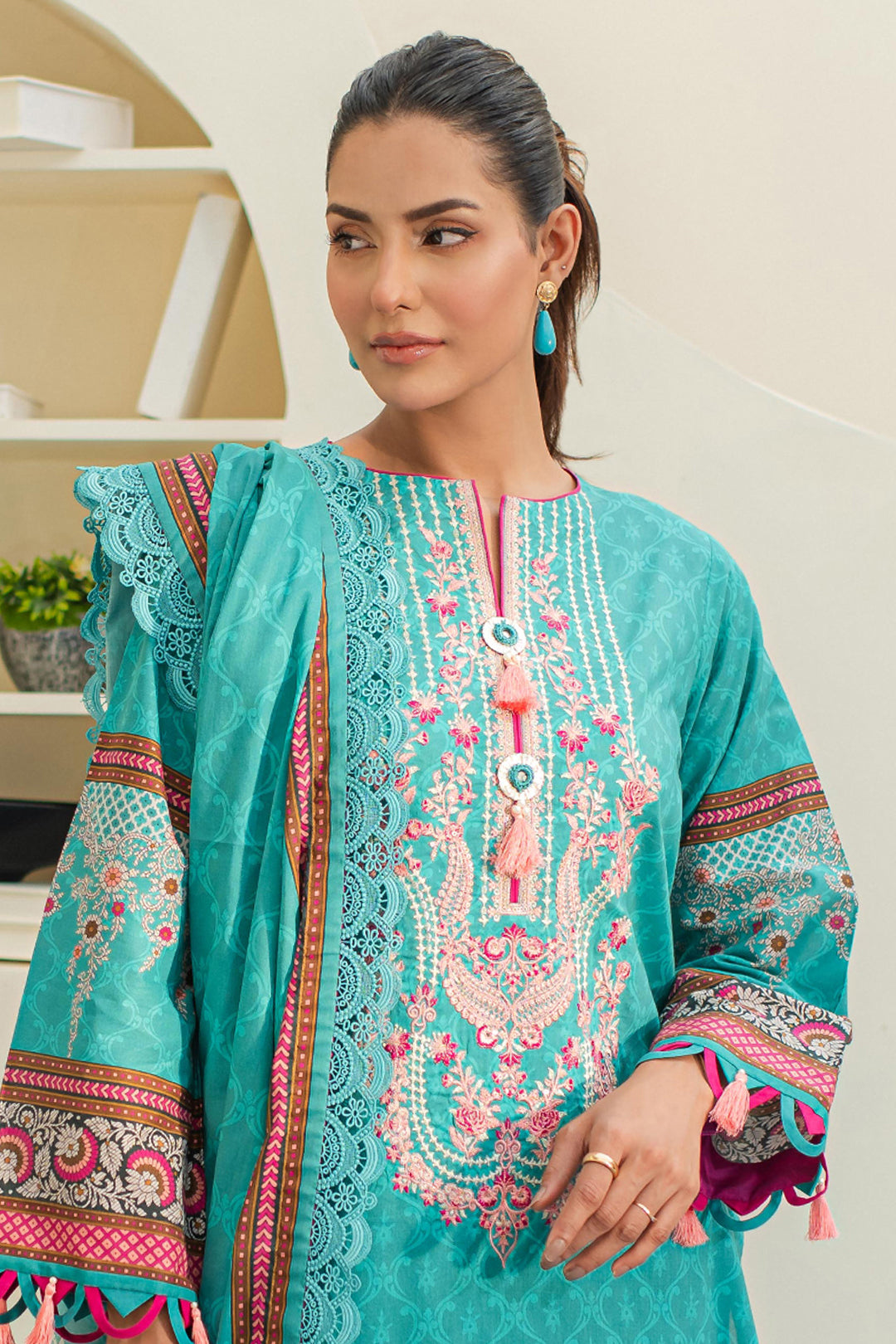 Zellbury | Unstitched 3 Piece Lawn | Embroidered Shirt Shalwar Dupatta - 1249 - Designer Dress with Intricate embroidery and embellishments. Shop elegent wedding dress at Maria Faisal.