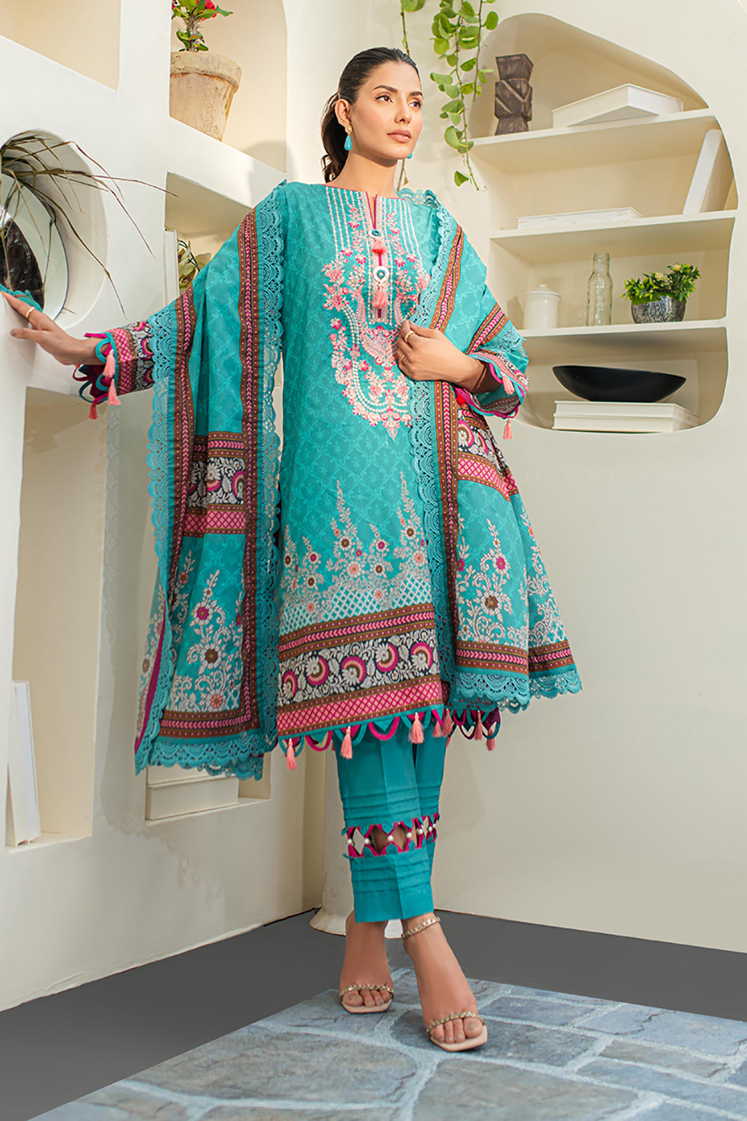 Zellbury | Unstitched 3 Piece Lawn | Embroidered Shirt Shalwar Dupatta - 1249 - Designer Dress with Intricate embroidery and embellishments. Shop elegent wedding dress at Maria Faisal.