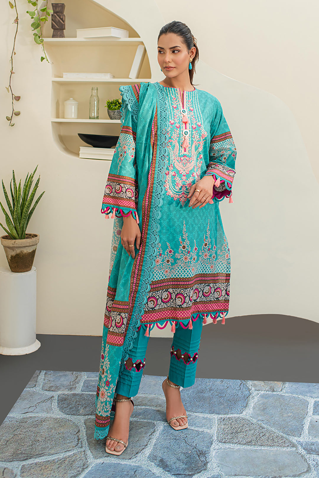 Zellbury | Unstitched 3 Piece Lawn | Embroidered Shirt Shalwar Dupatta - 1249 - Designer Dress with Intricate embroidery and embellishments. Shop elegent wedding dress at Maria Faisal.