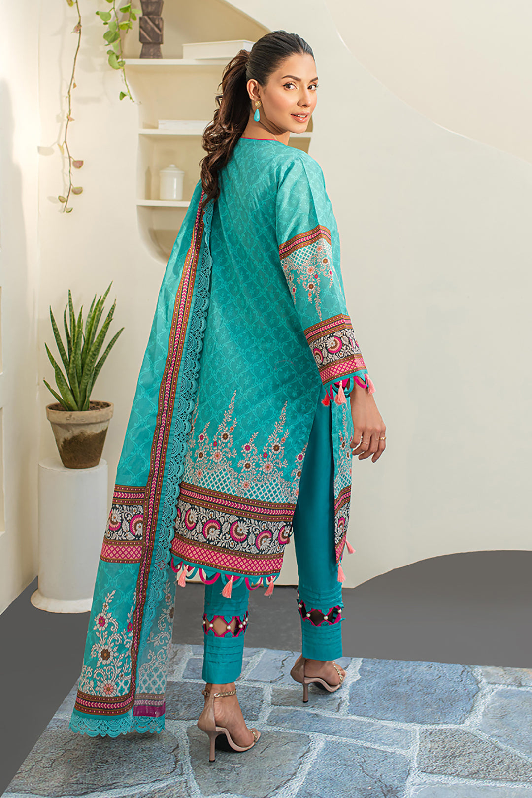 Zellbury | Unstitched 3 Piece Lawn | Embroidered Shirt Shalwar Dupatta - 1249 - Designer Dress with Intricate embroidery and embellishments. Shop elegent wedding dress at Maria Faisal.