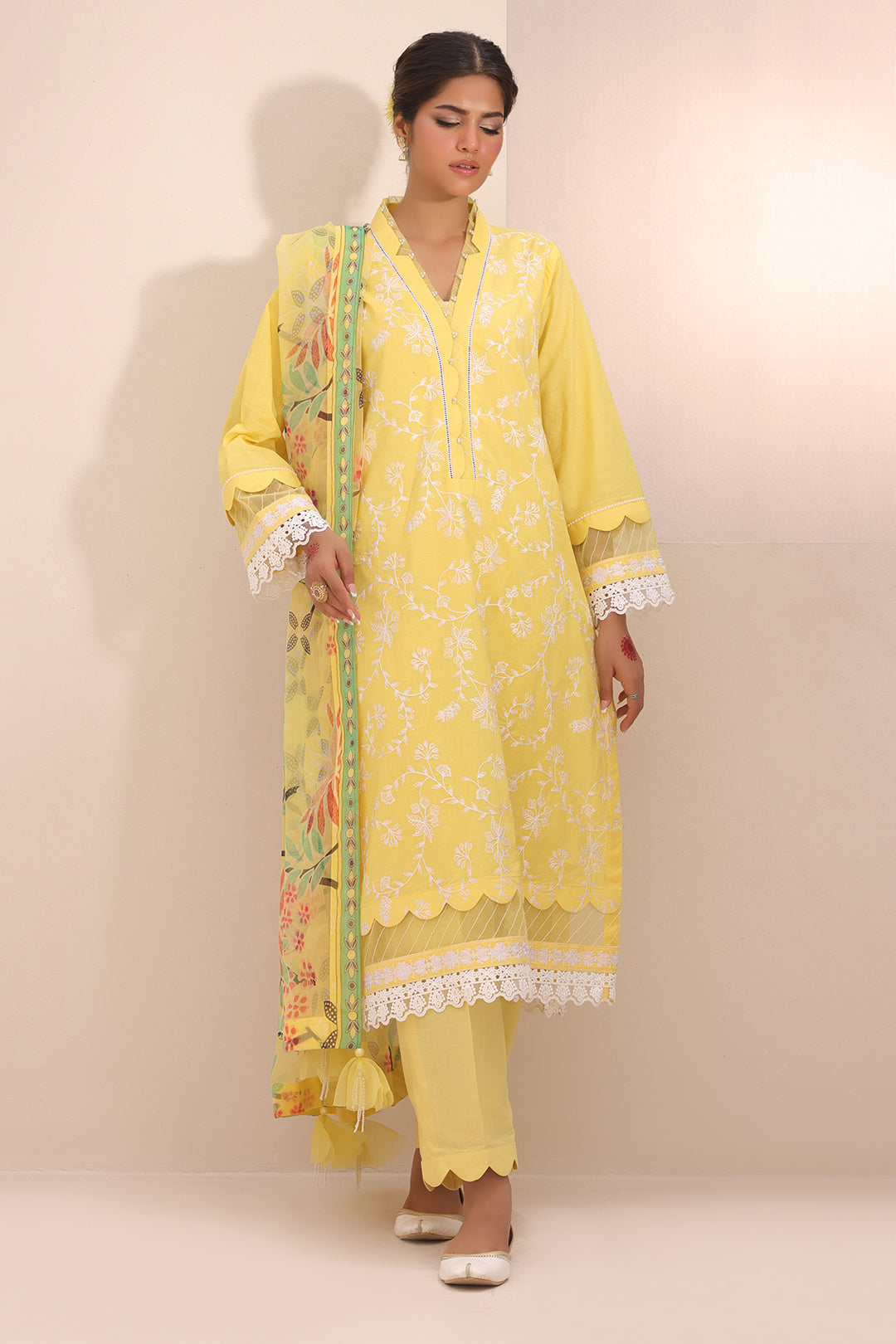 Zellbury | Unstitched 3 Piece Lawn | Embroidered Shirt Shalwar Dupatta - 1261 - Designer Dress with Intricate embroidery and embellishments. Shop elegent wedding dress at Maria Faisal.