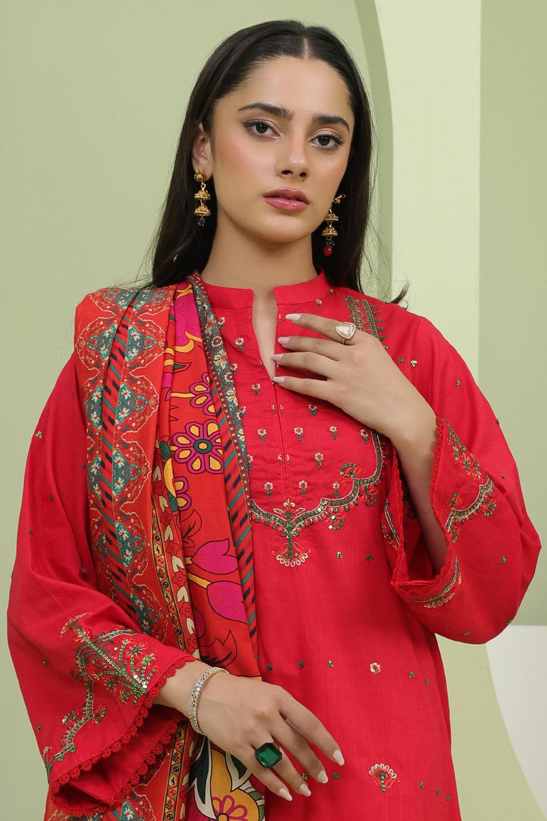Zellbury | Unstitched 3 Piece Slub | Embroidered Shirt Shalwar Dupatta - 1272 - Designer Dress with Intricate embroidery and embellishments. Shop elegent wedding dress at Maria Faisal.