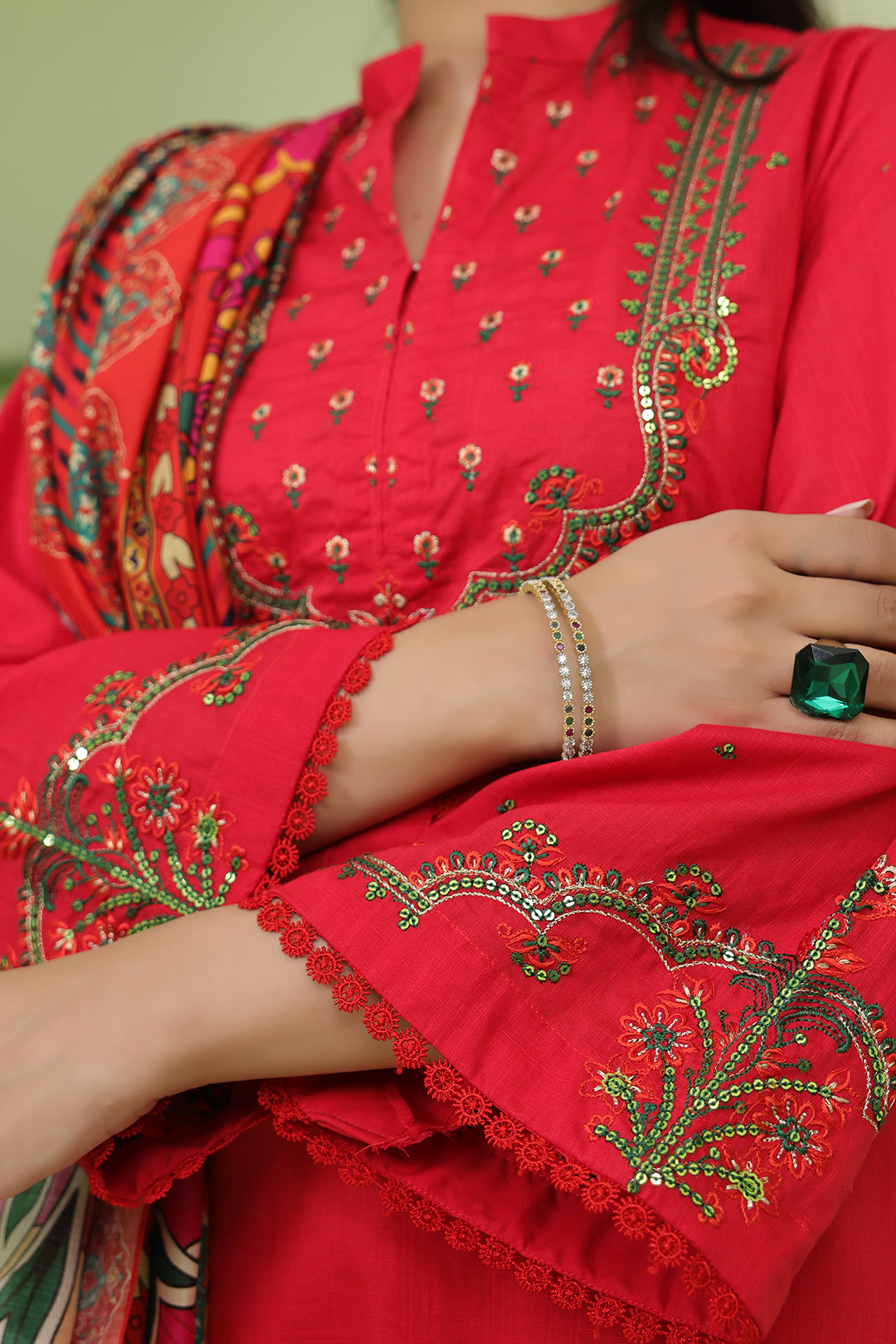 Zellbury | Unstitched 3 Piece Slub | Embroidered Shirt Shalwar Dupatta - 1272 - Designer Dress with Intricate embroidery and embellishments. Shop elegent wedding dress at Maria Faisal.
