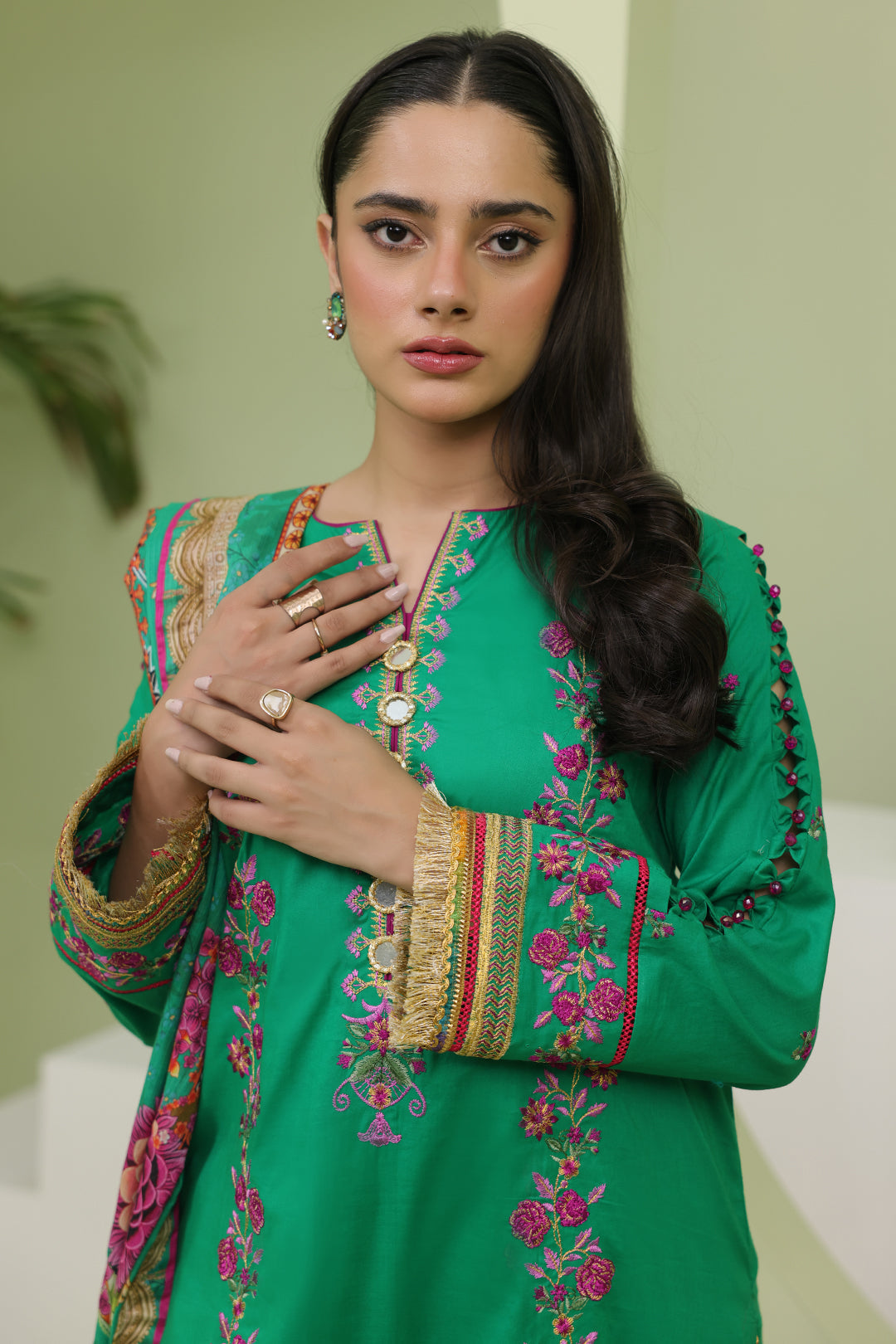 Zellbury | Unstitched 3 Piece Slub | Embroidered Shirt Shalwar Dupatta - 1283 - Designer Dress with Intricate embroidery and embellishments. Shop elegent wedding dress at Maria Faisal.