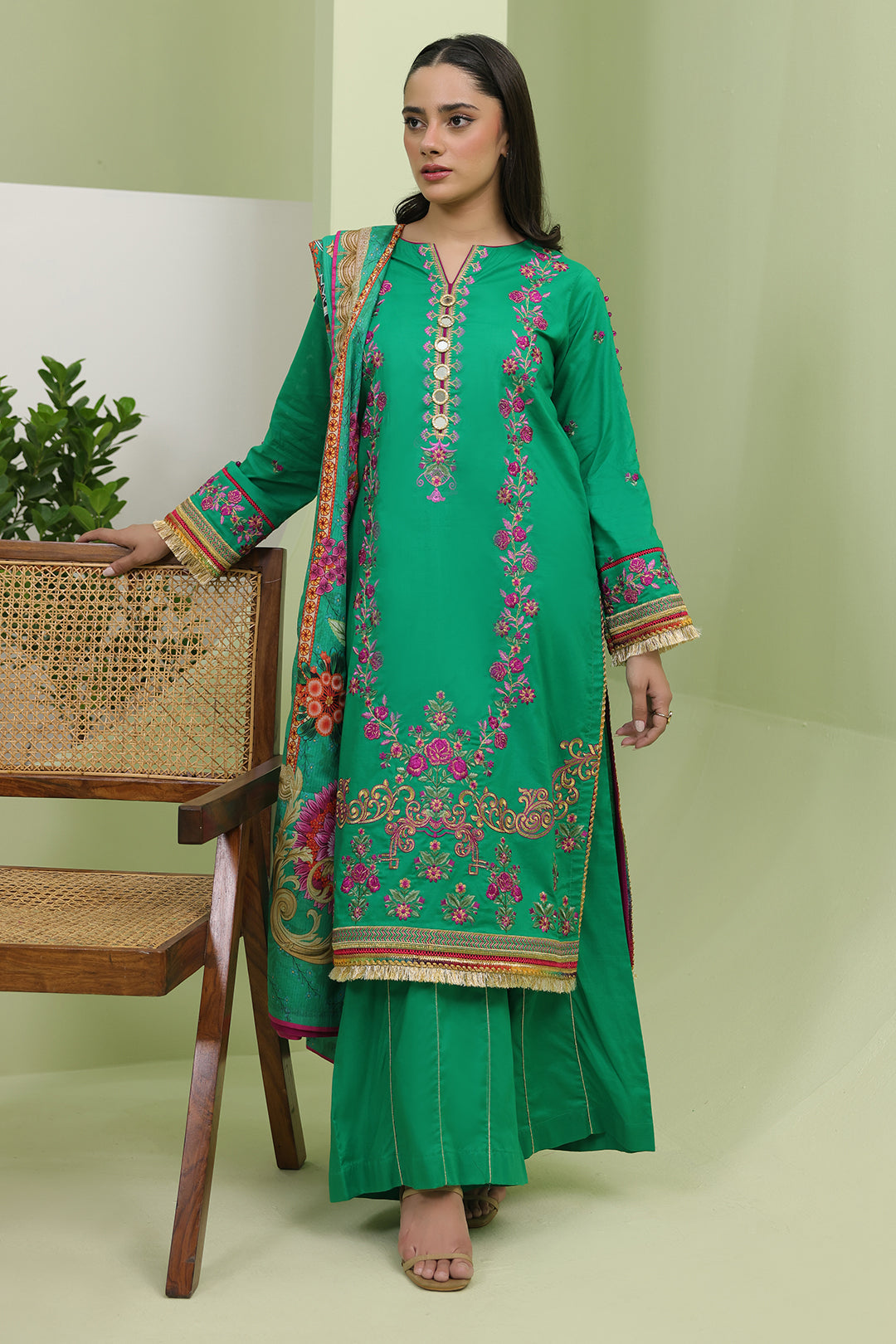 Zellbury | Unstitched 3 Piece Slub | Embroidered Shirt Shalwar Dupatta - 1283 - Designer Dress with Intricate embroidery and embellishments. Shop elegent wedding dress at Maria Faisal.