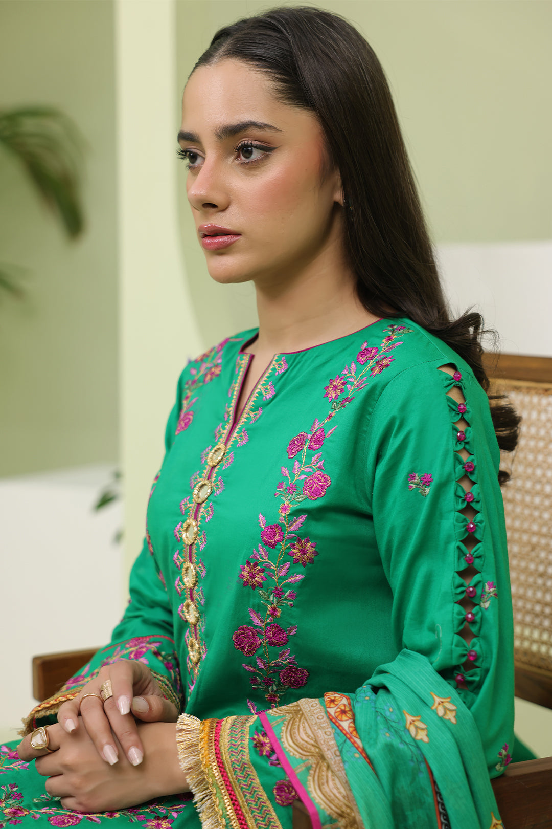 Zellbury | Unstitched 3 Piece Slub | Embroidered Shirt Shalwar Dupatta - 1283 - Designer Dress with Intricate embroidery and embellishments. Shop elegent wedding dress at Maria Faisal.