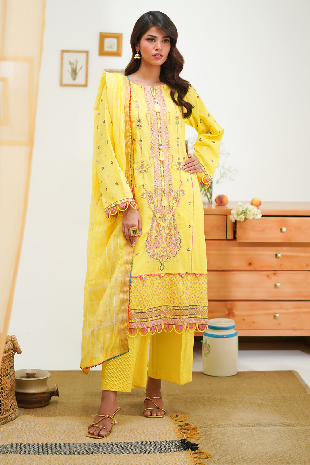 Zellbury | Unstitched 3 Piece Lawn | Embroidered Shirt Shalwar Dupatta - 1285 - Designer Dress with Intricate embroidery and embellishments. Shop elegent wedding dress at Maria Faisal.