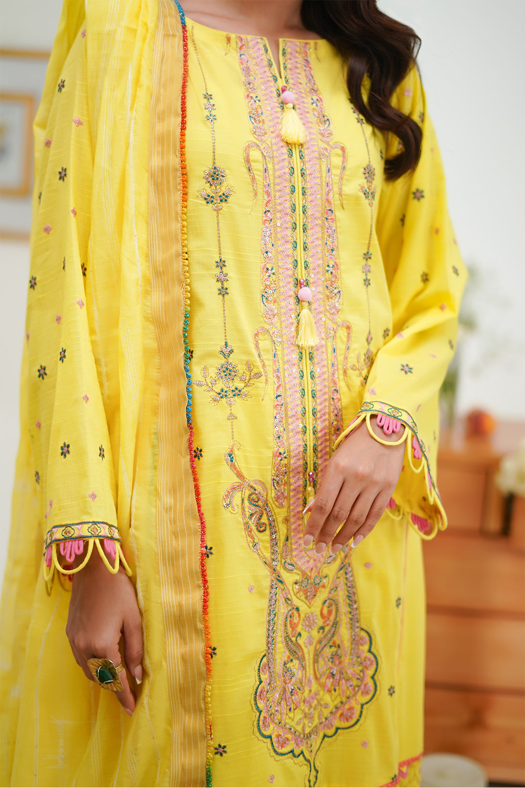 Zellbury | Unstitched 3 Piece Lawn | Embroidered Shirt Shalwar Dupatta - 1285 - Designer Dress with Intricate embroidery and embellishments. Shop elegent wedding dress at Maria Faisal.