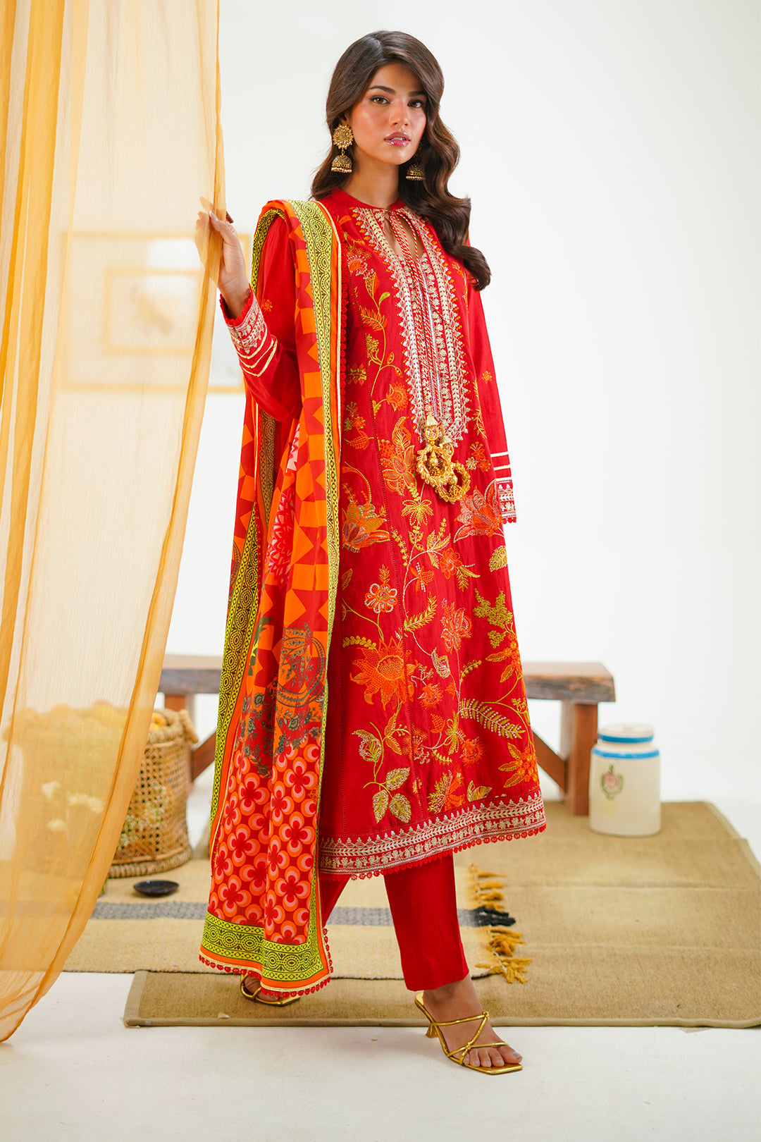 Zellbury | Unstitched 3 Piece Lawn | Embroidered Shirt Shalwar Dupatta - 1295 - Designer Dress with Intricate embroidery and embellishments. Shop elegent wedding dress at Maria Faisal.