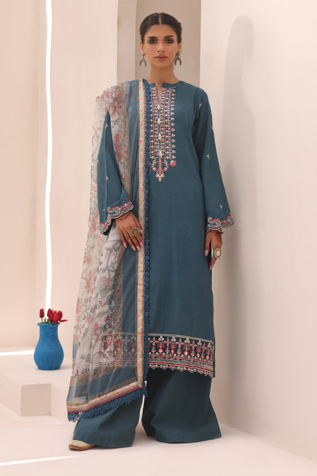 Zellbury | Unstitched 3 Piece Lawn | Embroidered Shirt Shalwar Dupatta - 1549 - Designer Dress with Intricate embroidery and embellishments. Shop elegent wedding dress at Maria Faisal.