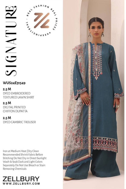 Zellbury | Unstitched 3 Piece Lawn | Embroidered Shirt Shalwar Dupatta - 1549 by Maria Faisal - Registered Vendor of : Zellbury Women - type : Signature Unstitched - 100% original wedding dresses