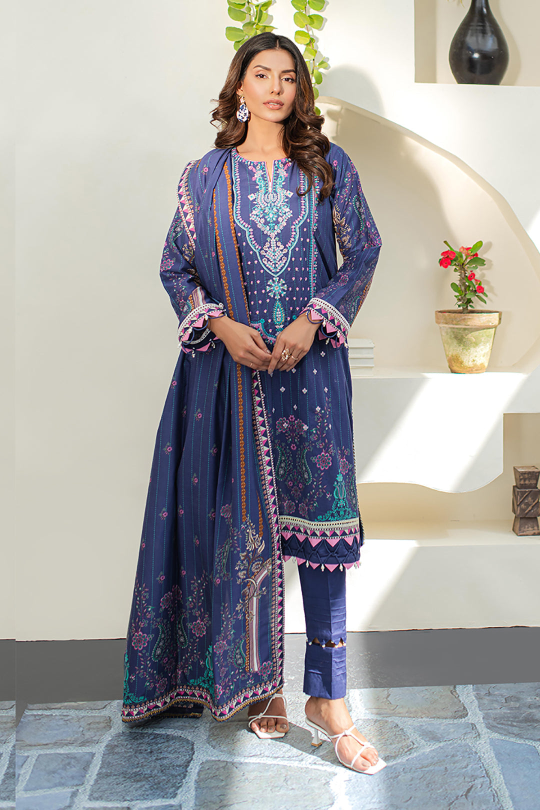 Zellbury | Unstitched 3 Piece Lawn | Embroidered Shirt Shalwar Dupatta - 1680 - Designer Dress with Intricate embroidery and embellishments. Shop elegent wedding dress at Maria Faisal.