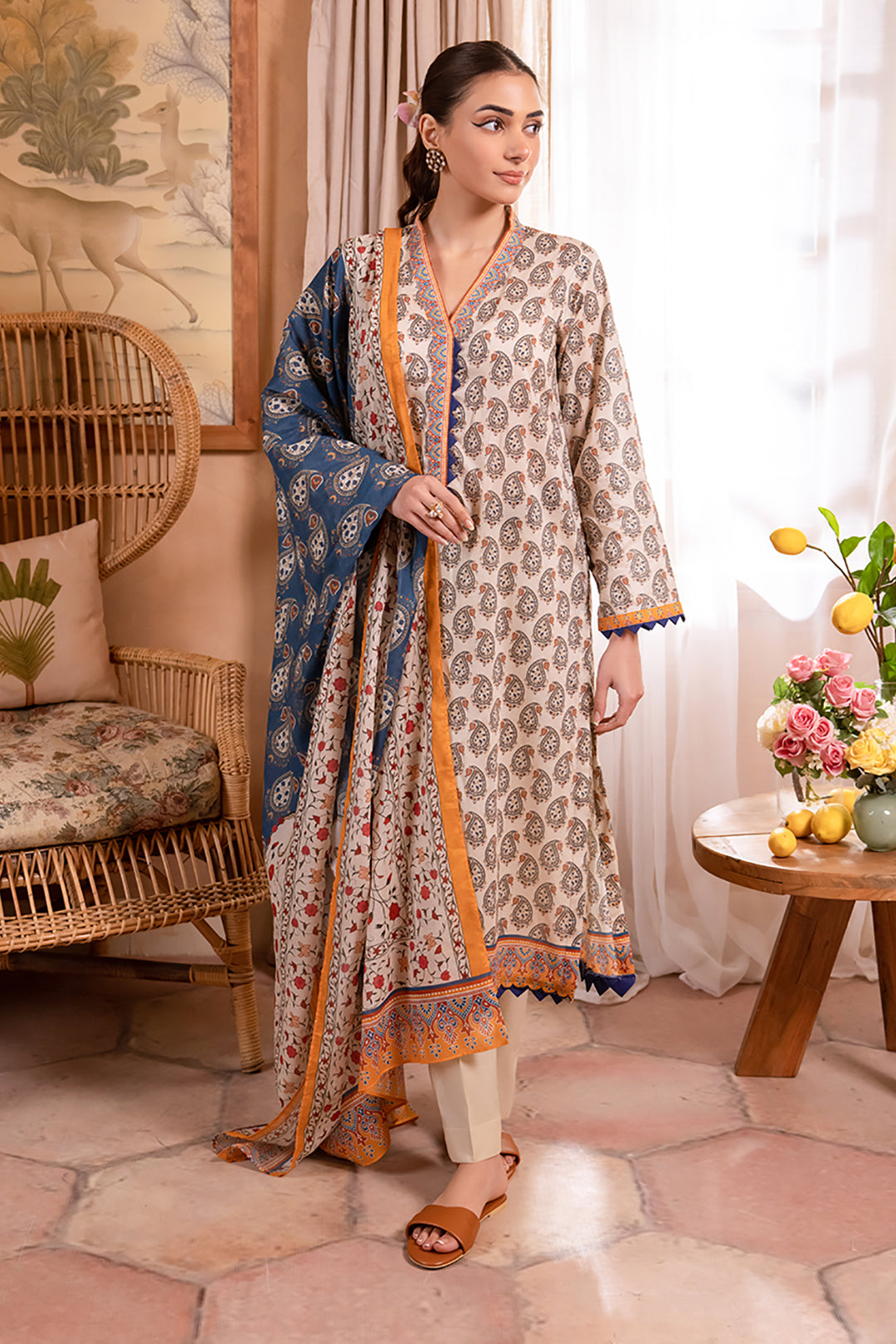 Zellbury | Unstitched 3 Piece Lawn | Shirt Shalwar Dupatta - 1067 - Designer Dress with Intricate embroidery and embellishments. Shop elegent wedding dress at Maria Faisal.