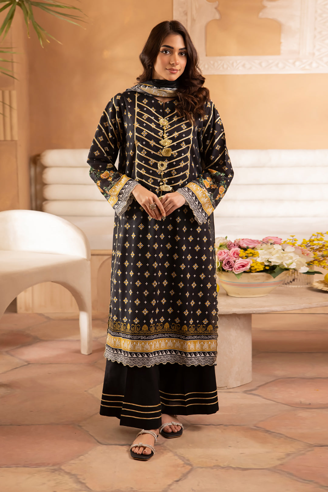 Zellbury | Unstitched 3 Piece Lawn | Shirt Shalwar Dupatta - 1081 - Designer Dress with Intricate embroidery and embellishments. Shop elegent wedding dress at Maria Faisal.