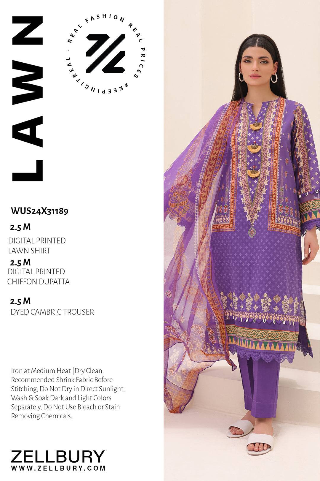 Zellbury | Unstitched 3 Piece Lawn | Shirt Shalwar Dupatta - 1189 by Maria Faisal - Registered Vendor of : Zellbury Women - type : Essential Unstitched - 100% original wedding dresses